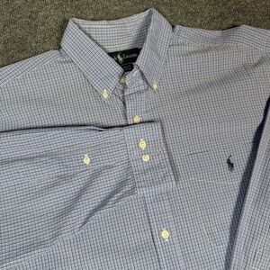 Ralph Lauren Yarmouth Shirt Mens 16.5 34/35 Blue Plaid  100% Cotton Button Down